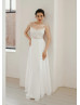 Ivory Lace Chiffon Sheer Back Airy Wedding Dress